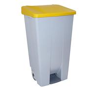 Conteneur de recyclage 120 L Gris avec couvercle Jaune - Poubelle sélective avec pédale, roues et poignée ergonomique, plastique résistant et facile à nettoyer | Denox