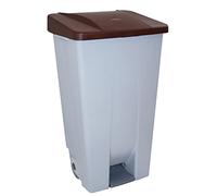Conteneur de recyclage 120 L Gris avec couvercle Marron - Poubelle sélective avec pédale, roues et poignée ergonomique, plastique résistant et facile à nettoyer | Denox