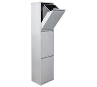 Conteneur de recyclage 3 compartiments, 17 litres chacun, en acier, de couleur grise, pour le tri des déchets
