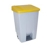 Conteneur de recyclage 80 L Gris avec couvercle Jaune - Poubelle sélective avec pédale, roues et poignée ergonomique, plastique résistant et facile à nettoyer | Denox
