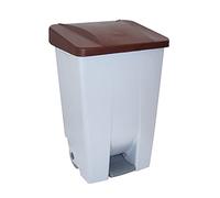 Conteneur de recyclage 80 L Gris avec couvercle Marron - Poubelle sélective avec pédale, roues et poignée ergonomique, plastique résistant et facile à nettoyer | Denox