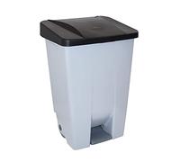 Conteneur de recyclage 80 L Gris avec couvercle Noir - Poubelle sélective avec pédale, roues et poignée ergonomique, plastique résistant et facile à nettoyer | Denox