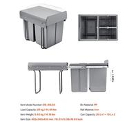 Conteneur de recyclage intégré, système coulissant en métal robuste, design économe en espace, capacité : 20 litres, 10 litres, 10 litres