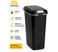 Conteneur de recyclage - Poubelle - 25 litres - Avec couvercle - Design vertical et gain de place - Plastique PP - 22 x 37 x 51,5 cm - Noir