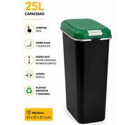 Conteneur de recyclage - Poubelle - 25 litres - Avec couvercle - Design vertical - Gain de place - Plastique PP - Vert