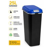 Conteneur de recyclage - Poubelle - 25 litres - Avec couvercle - Pour le tri des déchets - Design vertical et gain de place - Plastique PP recyclable - Couleur bleue