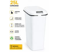 Conteneur de recyclage - Poubelle - 25 litres - Dimensions : 22 x 37 x 51,5 cm - Avec couvercle - Design vertical et gain de place - Blanc