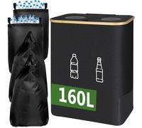 Conteneur de recyclage pour bouteilles et canettes - Poubelle pliable de 160 litres - Couvercle en silicone étanche aux odeurs - Tissu Oxford 600D - 4 sacs intérieurs lavables - Modèle B-160L