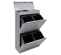 Conteneur de recyclage Stahl, 68 litres, 4 compartiments, avec compartiment de rangement, couleur grise