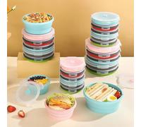 Conteneur de stockage des aliments pliable avec couvercle, récipient alimentaire Portable en Silicone, congélateur à micro-ondes, boîte à déjeuner sûre YH1116pink