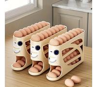 Conteneur de stockage d'œufs roulant à 3 niveaux pour réfrigérateur, support organisateur de 24 œufs, boîte de rangement de cuisine et de réfrigérateur de grande capacité Creamy Color