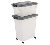 Conteneur de stockage pour nourriture pour chiens Iris Ohyama, avec roulettes, 45L + 20L, gris. Boîte hermétique pour aliments secs, idéale pour chiens, chats et autres animaux. Contient une pelle. Sa