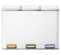 Conteneur de tri des déchets, 3 bacs de 15 litres, poubelle en acier avec pédale | Blanc | 38,8 x 60,5 x 42,7 cm