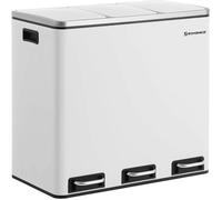 Conteneur de tri des déchets 54L - 3 bacs de 18 litres - Pédaleur - Acier inoxydable - Blanc