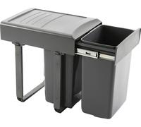 Conteneur de tri intégré, 2 x 20 litres, en plastique, de couleur grise, tiroir