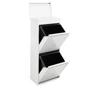 Conteneur de tri sélectif 2 compartiments de 23 litres, en acier, avec compartiment de rangement, de couleur blanche