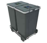 Conteneur de tri sélectif, extensible, 2 compartiments de 24 litres, gris, dimensions : 30 x 45 x 46 cm