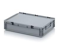 Conteneur Euro + couvercle à charnière ED 64/12 HG Auer, Gris, Boîte en plastique de 24 l 60 x 40 x 13,5 cm Poignées fermées | Récipient de stockage industriel