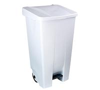 Conteneur sélectif à pédale 120 L Blanc - Poubelle sélective apte au contact alimentaire avec roues et poignée ergonomique, plastique résistant et facile à nettoyer | Denox