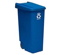 Conteneur Wellhome Recycle 110 litres, fermé avec couvercle, idéal pour le recyclage du papier et du carton, avec roues