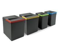 Conteneurs de recyclage tiroir cuisine - Tri des déchets - 2 x 15 litres et 2 x 7 litres - Gris anthracite, hauteur 266 mm