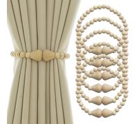 Contoeey Lot de 6 embrasses magnétiques de style bohème pour rideaux en perles de bois pour chambre à coucher, décoration bohème, bois naturel