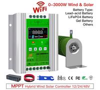 Contrôleur de Charge hybride solaire, 12V 24V 48V 3000W Wifi, Charge MPPT pour panneau solaire, Turbine éolienne, batterie au Lithium et au plomb Éolien 1500W Solaire 1500W