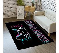 Contrôleur de Jeu Tapis Décoratif Chambre Cuisine Salon Salle de Bain Allée Tapis de Sol Antidérapant Tapis de Porte Gamer Jeu Vidéo Gaming Gamepad Bouton D'action Rug (Noir,100x150 cm)