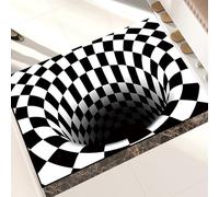 CONVOW Tapis Noir, Imprimé 3D Blanc Abstrait Vertigo Black Hole Tapis Antidérapant Tapis à Illusion D'optique,Tapis Rond Créatif à Carreaux Noirs Et Blancs (Colour3,40x60cm)