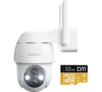 COOAU 2K caméra de surveillance extérieure batterie avec carte SD 32G, PTZ 355°|90° caméra sans fil extérieure avec vision nocturne couleur 15m, détecteur de mouvement PIR, détection de personnes/voit