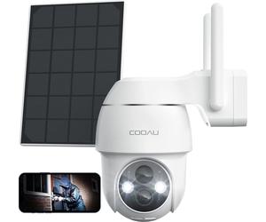 COOAU 2K Solar caméra de surveillance extérieure batterie avec PTZ, PIR détecteur de mouvement, Alexa