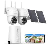 COOAU 4MP Camera Surveillance WiFi Exterieure sans Fil, Base + 2 Caméras | 365 Jours avec Panneau Solaire - 2.5K, 64 Go Stockage Local, Wi-Fi 6, 2.4/5GHz, 360° Panoramique, 4 LED, Cryptage des données