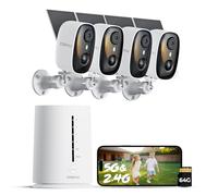 COOAU 4MP Camera surveillance wifi exterieure sans fil solaire, Stockage Local 64 Go, Kit 4 Caméras avec Base, sans Frais mensuels, Vision Nocturne Couleur, WiFi 2.4/5GHz, intérieur et extérieur, IP66