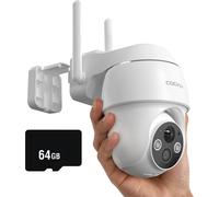 COOAU Caméra de surveillance extérieure 2K batterie, 355° et 90° pivotant, WLAN IP caméra extérieure avec vision nocturne couleur, détection de personnes/mouvements, IP66