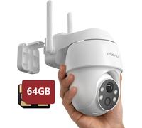 COOAU Caméra de surveillance extérieure 2K batterie avec PTZ，Caméra sans fil avec vision nocturne couleur, détecteur de mouvement PIR, détection de personne, audio 2 voies, Alexa, IP66，64GB