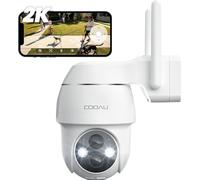 COOAU Caméra de surveillance extérieure 2K batterie avec PTZ，Caméra sans fil avec vision nocturne couleur, détecteur de mouvement PIR, identification de la personne, audio 2 voies, Alexa, IP66