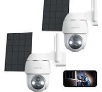 COOAU caméra de surveillance extérieure batterie solaire, 2K PTZ 355°/90° sans fil WLAN caméra IP extérieure avec PIR , vision nocturne couleur，Spotlight ,audio 2 voies,2PCS