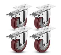 COOCHEER 4 Pcs Roulette Pivotante avec Frein, Lot de 4 Roulettes pour Meubles, Capacité de 400kg, Rouge