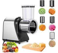 COOCHEER Coupe-légumes Électrique, 250W Gros Calibre Amélioré Rape à Fromage en Acier Inoxydable avec 5 Lames pour Divers Légumes, Noir