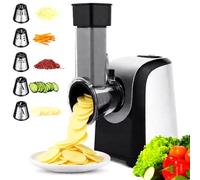 COOCHEER Coupe légumes Électrique 5-en-1 150W - Argent | Râpe multifonction avec 5 Tambours de coupe pour fruits, légumes et fromage. Compatible lave-vaisselle.