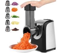 COOCHEER Râpe à légumes électrique professionnelle 150 W en acier inoxydable avec 5 tambours de coupe pour fruits, légumes et fromage