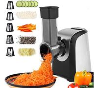 COOCHEER Râpe Électrique 5 en 1 et Coupe-Légumes 150W, Argenté | Découpe légumes multifonction avec 5 Tambours pour fromage et légumes. Sans BPA et lavable au lave-vaisselle