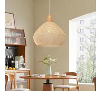 COOINJOY Suspension en rotin - Style bohème vintage - Tressé E27 - Plafonnier en rotin - Pour chambre à coucher, salon, salle à manger - Diamètre : 50 cm