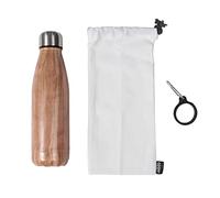 COOK CONCEPT - KA4655 Coffret Bouteille Isotherme INOX Effet Bois - avec Mousqueton et Pochon - Contenance 500 ML - Dimensions 26x8,5x18 cm - Couleur : Effet Bois