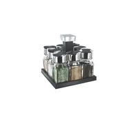 COOK CONCEPT - KB5754 Carrousel à Épices Rotatif avec 8 Pots en Verre - Couvercles à Double Clapets, Rangement Pratique, Dimensions H17 x L16 x P16 cm, Noir/Gris/Transparent
