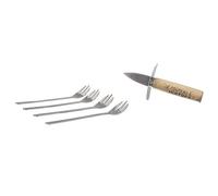 COOK CONCEPT - KU6545 - Coffret à huîtres avec 1 couteau en acier inoxydable et 4 fourchettes - dimensions 20 x 18 x 3 cm - couleur bois et acier - Idée Cadeau