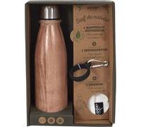 COOK CONCEPT - KA4655 Coffret Bouteille Isotherme INOX Effet Bois - avec Mousqueton et Pochon - Contenance 500 ML - Dimensions 26x8,5x18 cm - Couleur : Effet Bois
