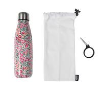 COOK CONCEPT Coffret Bouteille Isotherme Fleurie avec Mousqueton Amovible | Acier inoxydable, isotherme, 500 ml, motif fleuri, mousqueton amovible, pochon inclus, chaud ou froid, sorties randonnées