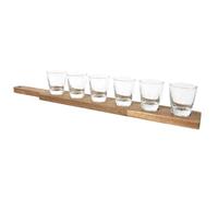 COOK CONCEPT - KA0391 Set de Shooters en Verre Transparent avec Planche en Acacia - 3 cl - Transparent, Or - Accessoire de Soirée Pratique et Élégant - Facile à Nettoyer