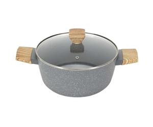 COOK CONCEPT - KC25401, Faitout en Aluminium forgé 28 cm avec revêtement antiadhésif, Design élégant et Manche Effet Bois, Conçu pour ragoûts et légumes, Gris Marron